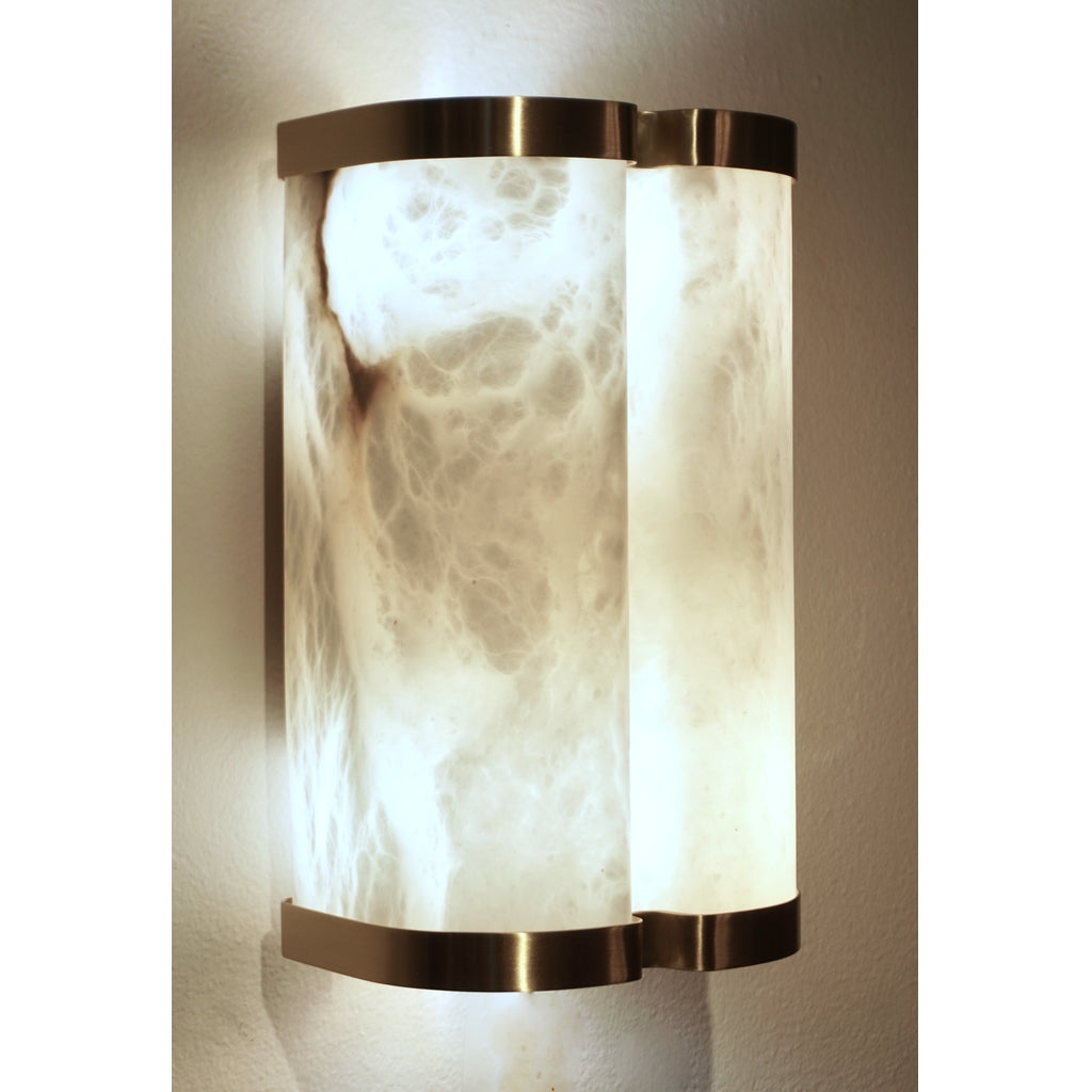 Bespoke Italian Art Deco Style Cream White Alabaster Pair of Brass Edged Sconces