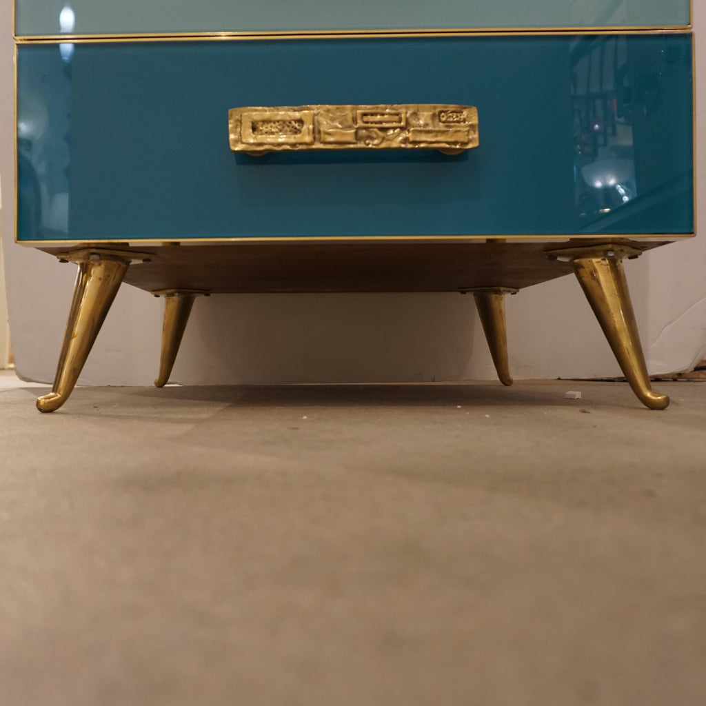 Bespoke Italian Art Deco Design Blue Taupe Gray Glass 7-Drawer Dresser Semainier