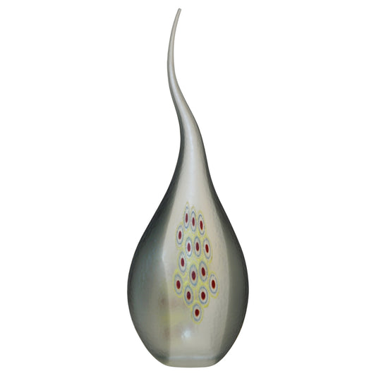 Dona Modern Art Glass Smoked Gray Sculptural Vase with Red and Yellow Murrine