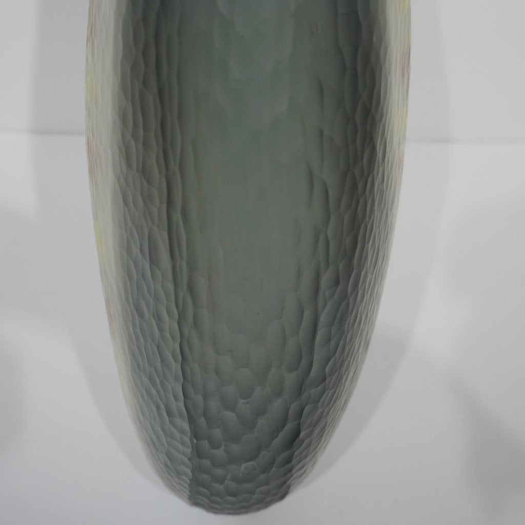 Dona Modern Art Glass Smoked Gray Sculptural Vase with Red and Yellow Murrine