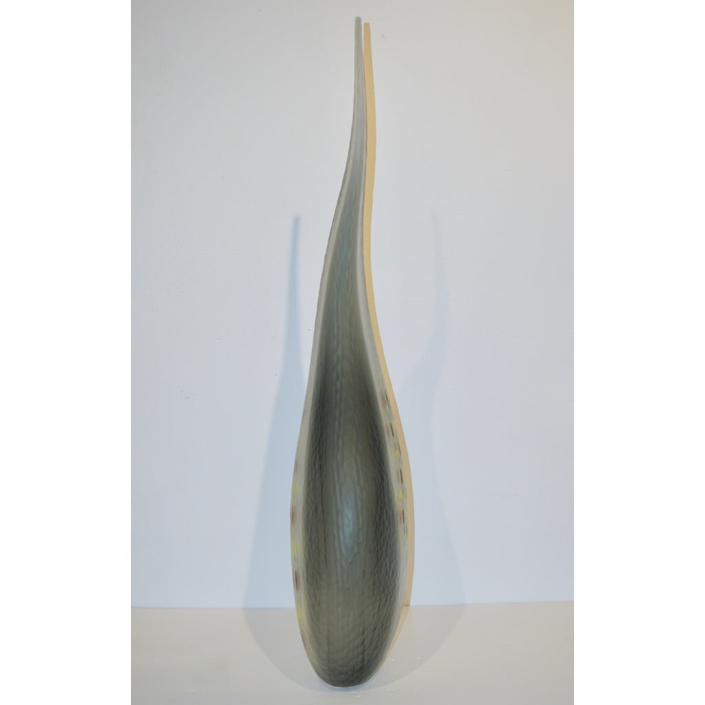 Dona Modern Art Glass Smoked Gray Sculptural Vase with Red and Yellow Murrine