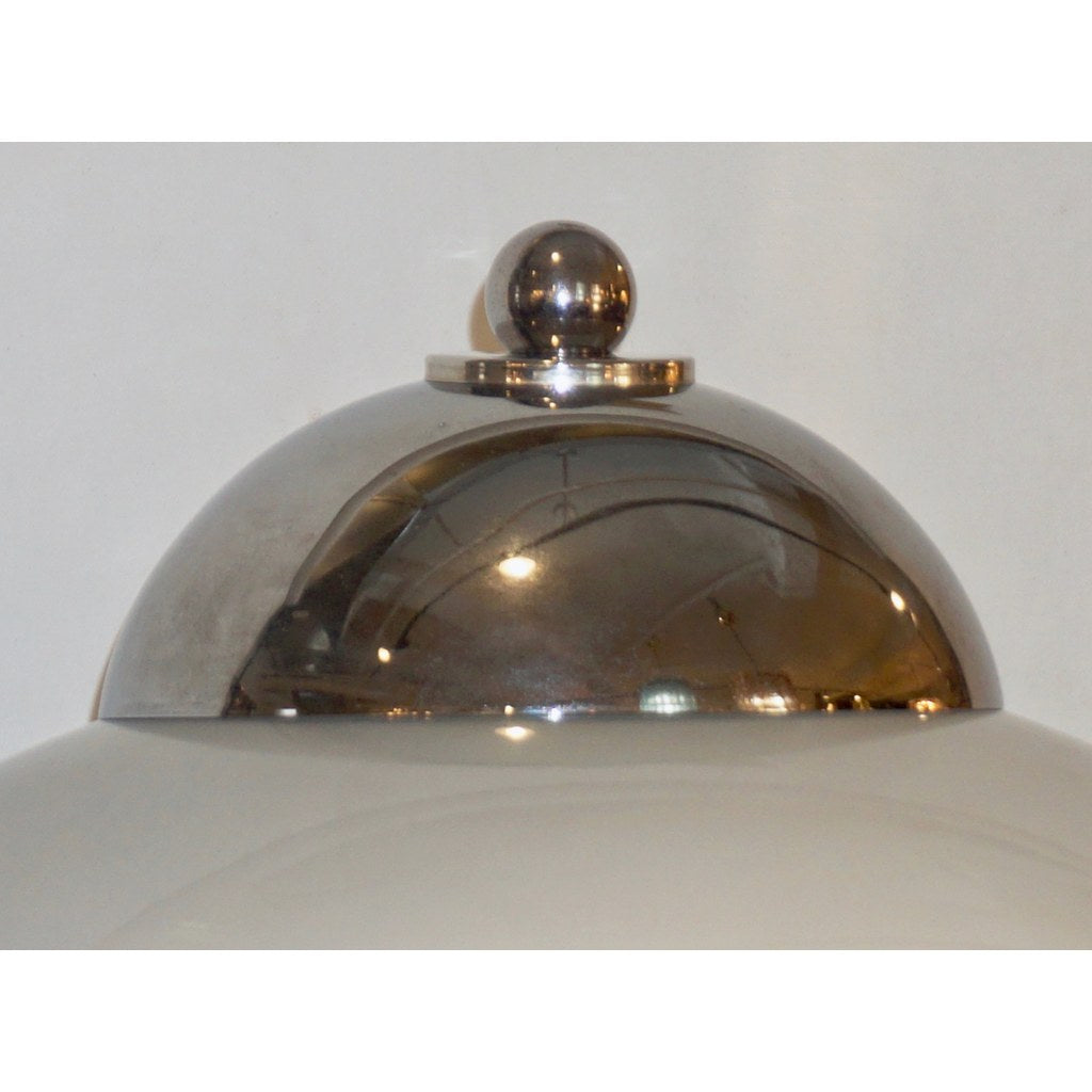 Italian 1970s Silver Leaf Crystal and Pearl Gray Murano Glass Nickel Floor Lamp