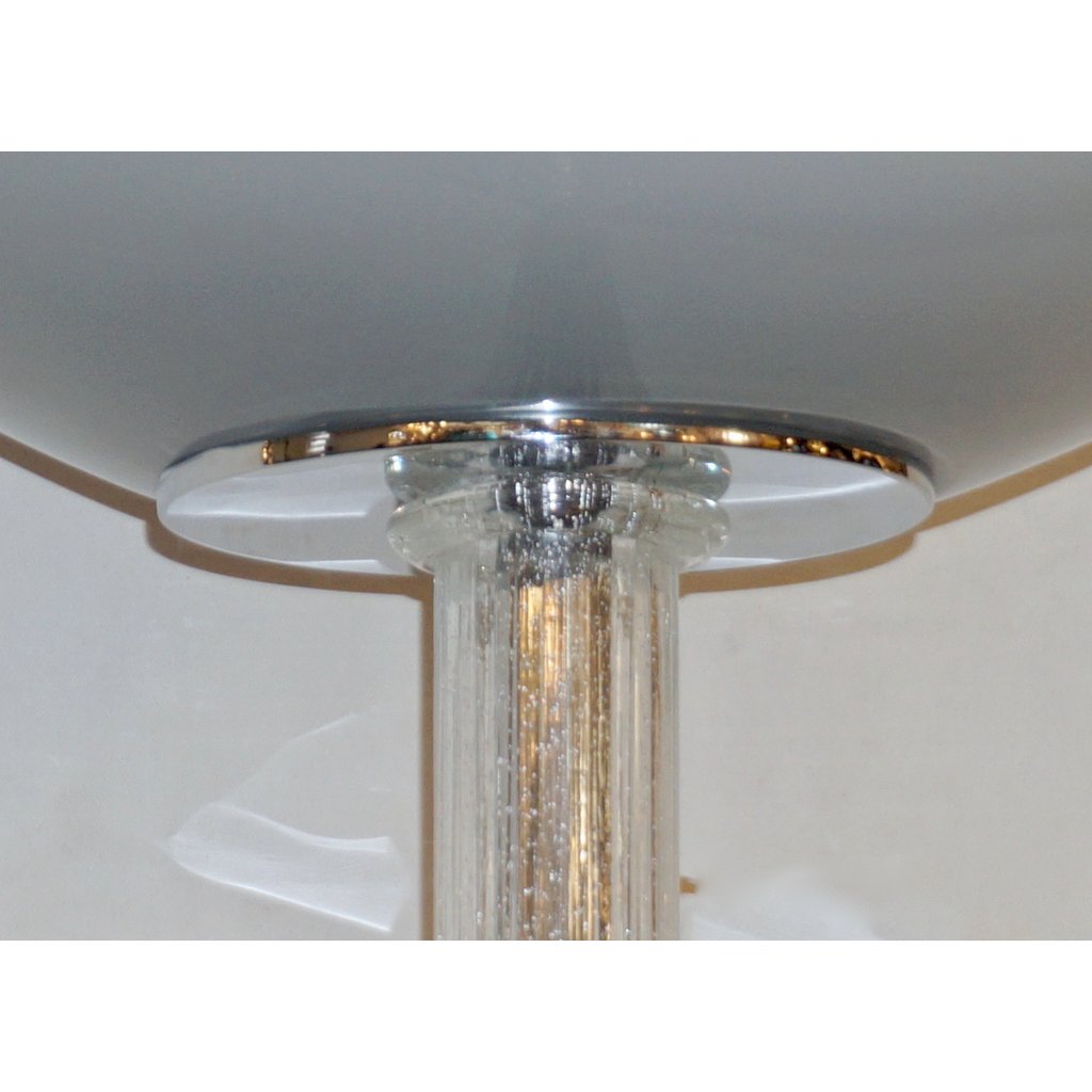 Italian 1970s Silver Leaf Crystal and Pearl Gray Murano Glass Nickel Floor Lamp