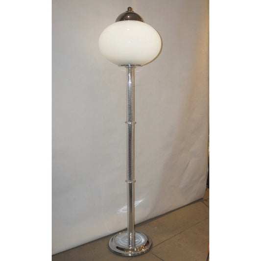 Italian 1970s Silver Leaf Crystal and Pearl Gray Murano Glass Nickel Floor Lamp