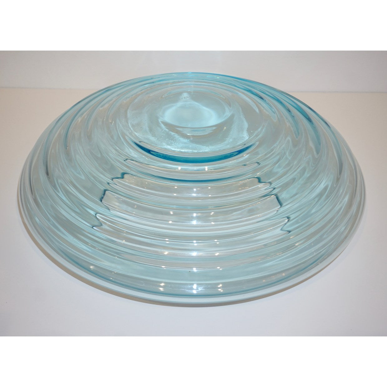 Giampaolo Ghisetti 1970s Vintage Round Aquamarine Blue Murano Glass Ribbed Bowl