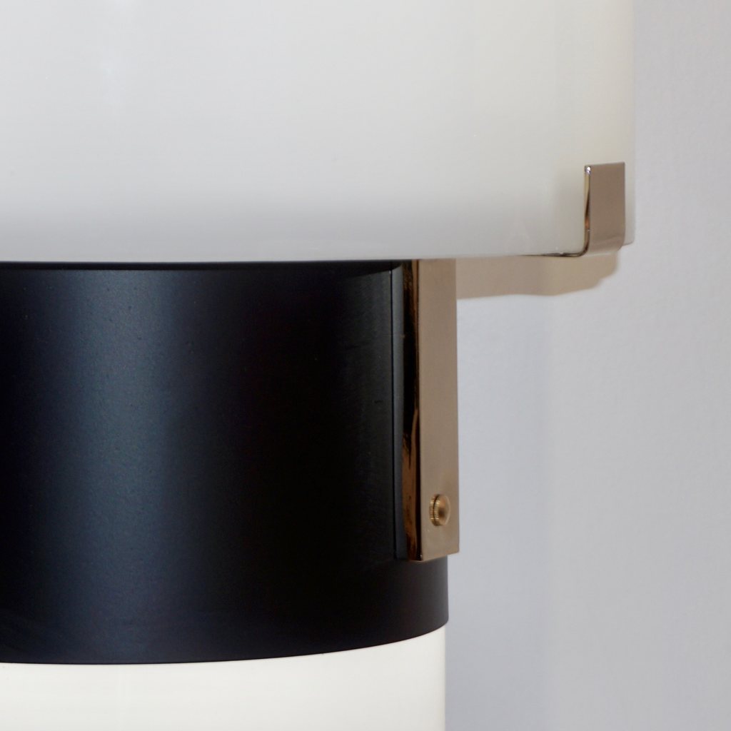 1970 Italian Minimalist Pair of Black White Glass Double-Lit Lucite Modern Table Lamps