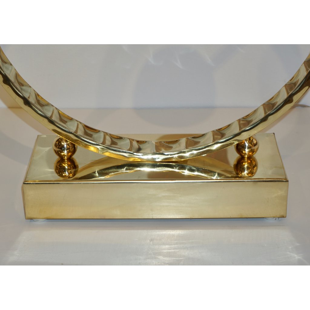 Contemporary Italian Monumental Pair of Brass & Red Murano Glass Console Lamps