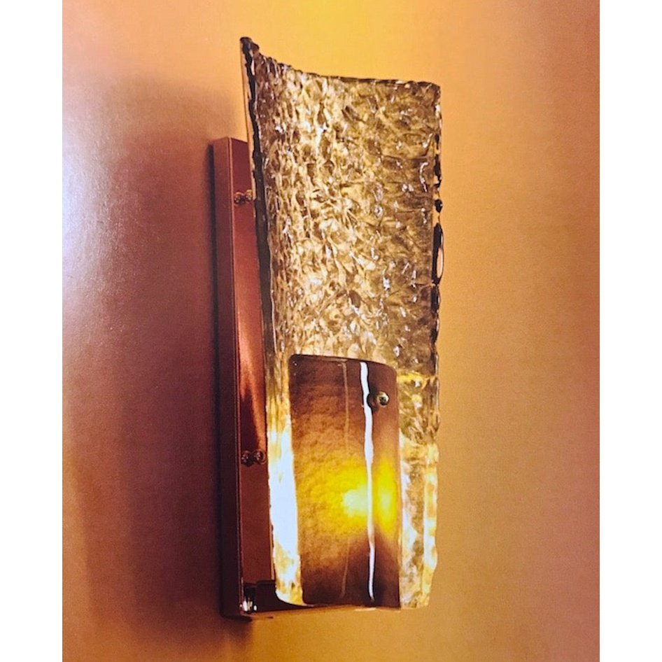 Contemporary Italian Pair of Gold and Amber/Orange Murano Glass Organic Sconces