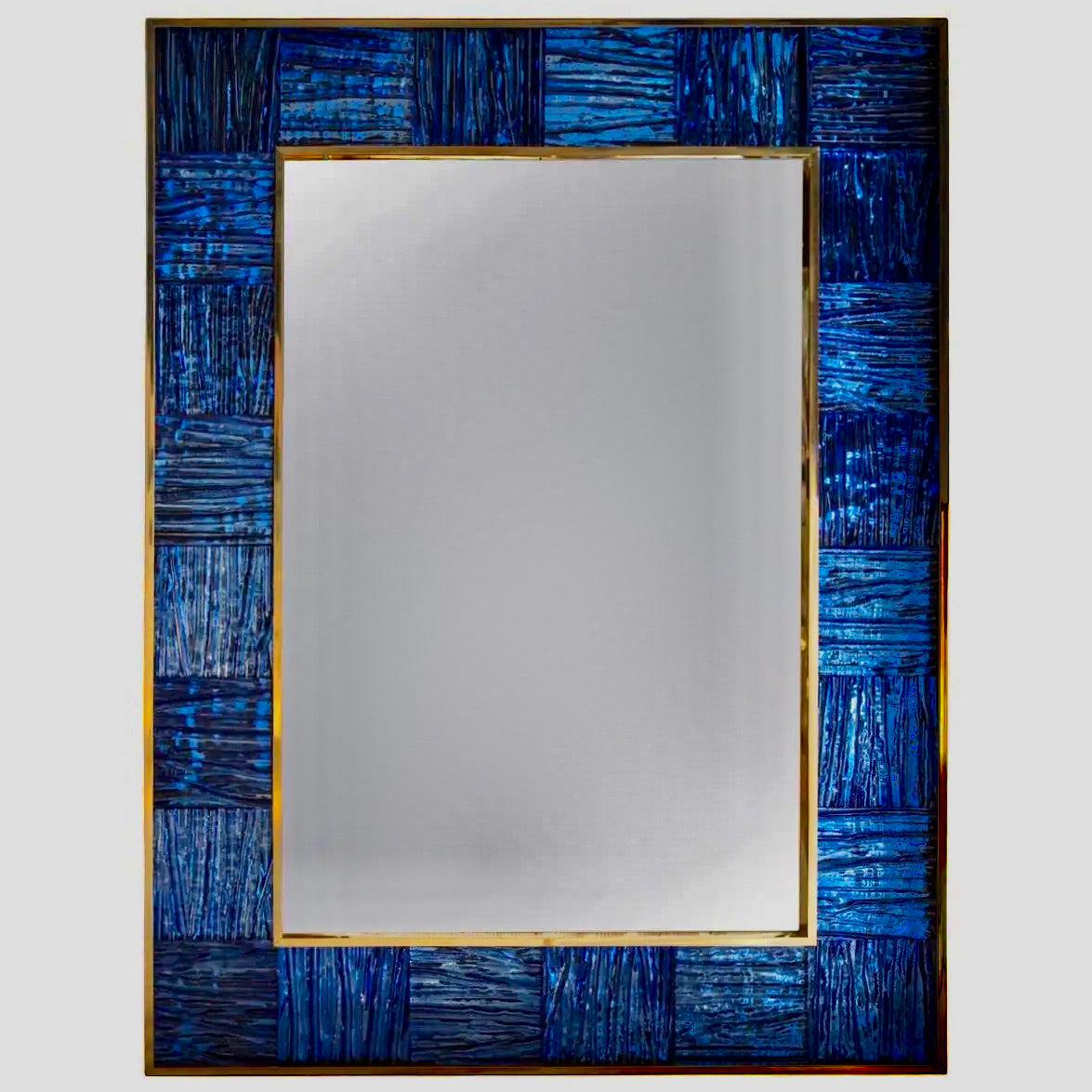 Bespoke Italian Square Silver Leaf Smoked Crystal Murano Glass Brass Tile Mirror