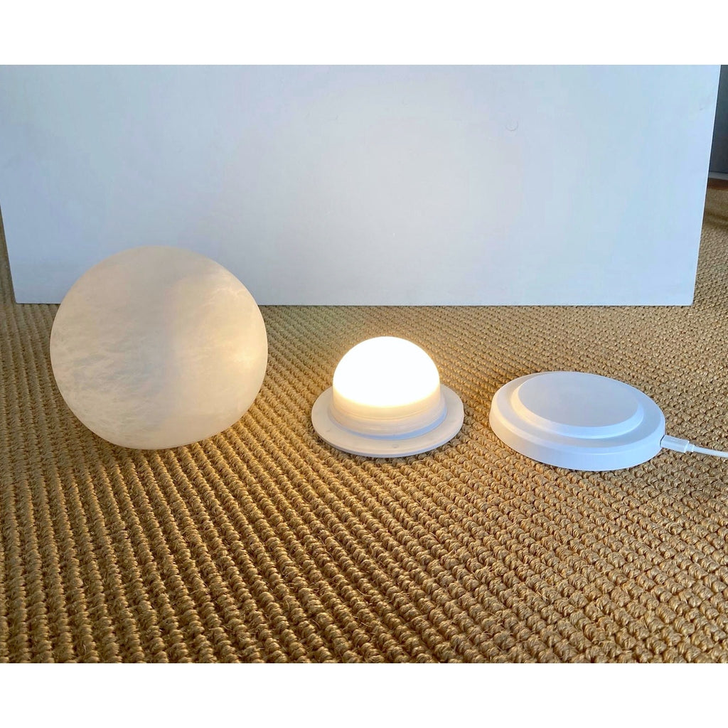 Bespoke Italian Minimalist White Alabaster Moon Wireless Round Table/Desk Lamp
