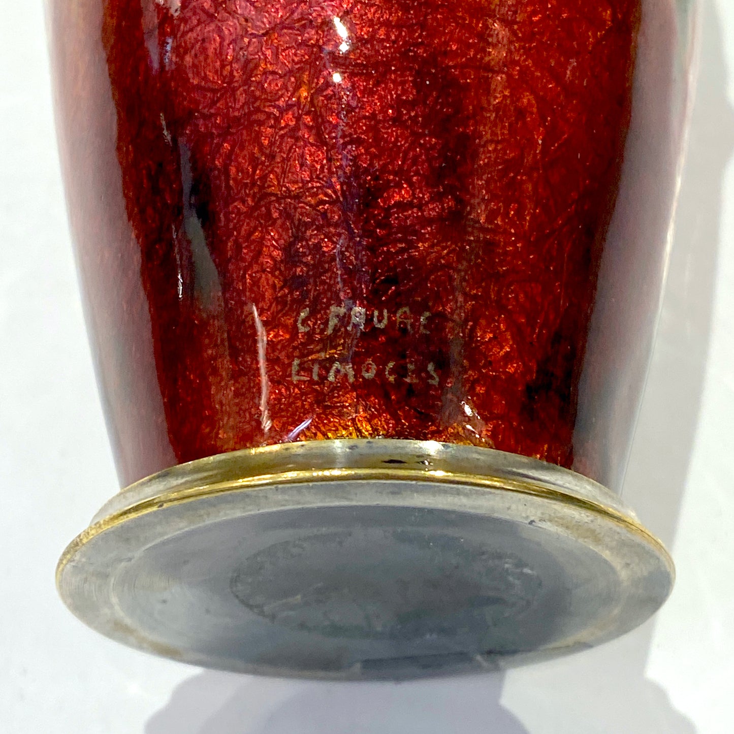 Camille Faure Art Nouveau French Limoges Yellow Green Red Enamels Copper Vase