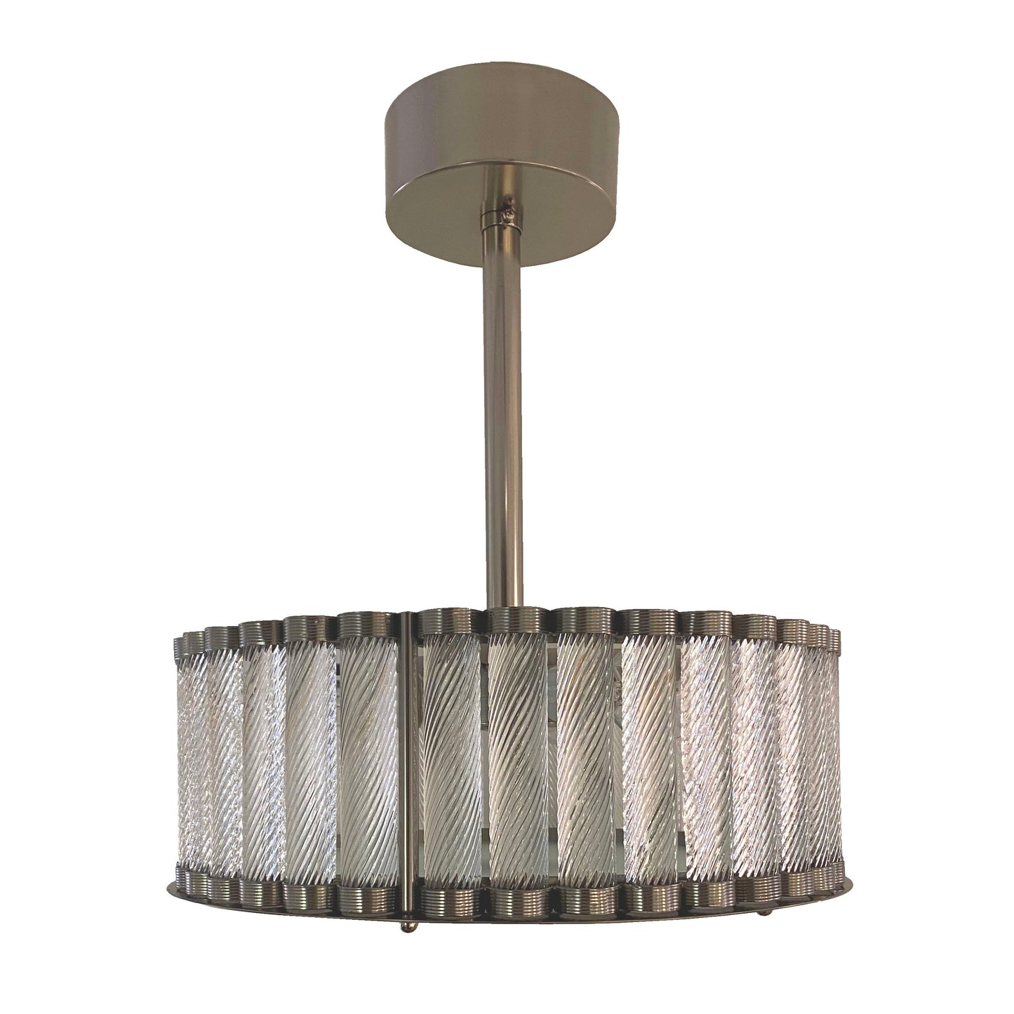 Bespoke Italian Gun Metal Crystal Murano Glass Flush Mount / Drum Chandelier