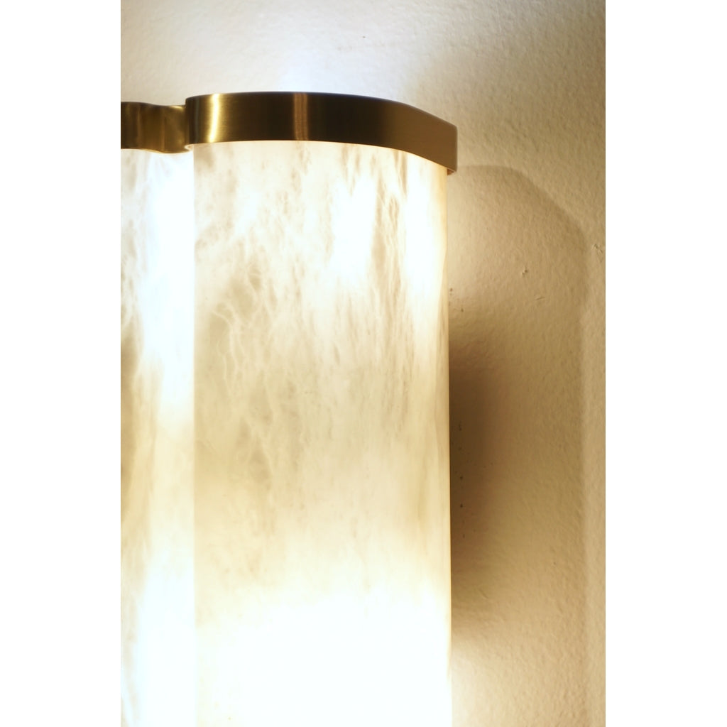 Bespoke Italian Art Deco Style Cream White Alabaster Pair of Brass Edged Sconces