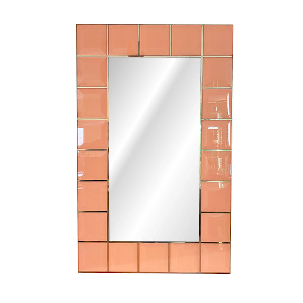 Modern Italian Custom Art Deco Style Royal Pink Glass Brass Edged Cabinet /Bar