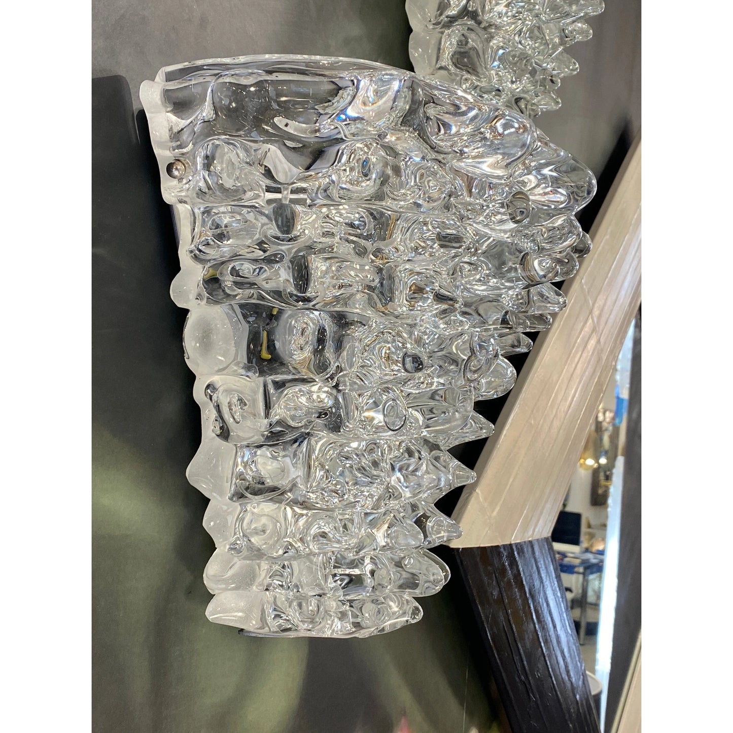 Italian Vintage Barovier Toso Crystal Textured Murano Glass Satin Silver Sconces