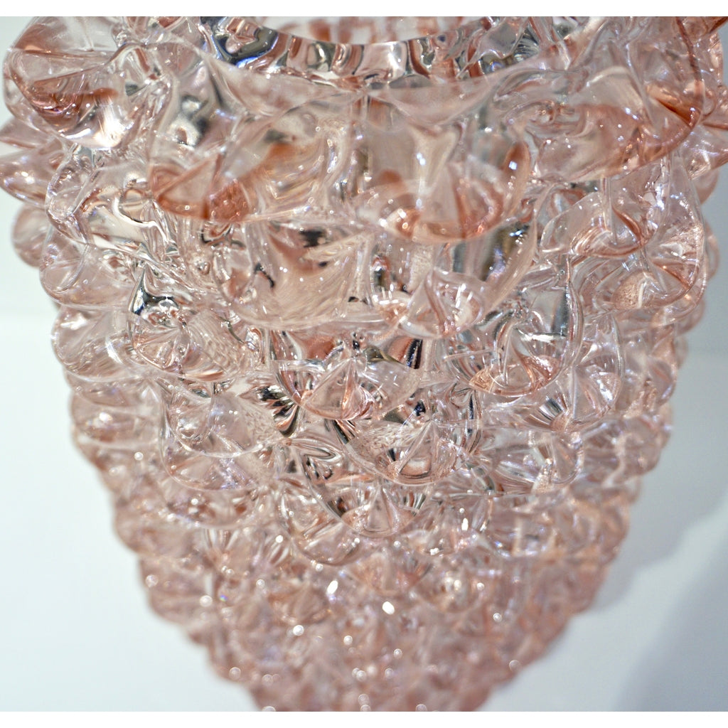 1980s Vivarini Italian Large Vintage Pink Rostrato Spike Murano Glass Ovoid Vase