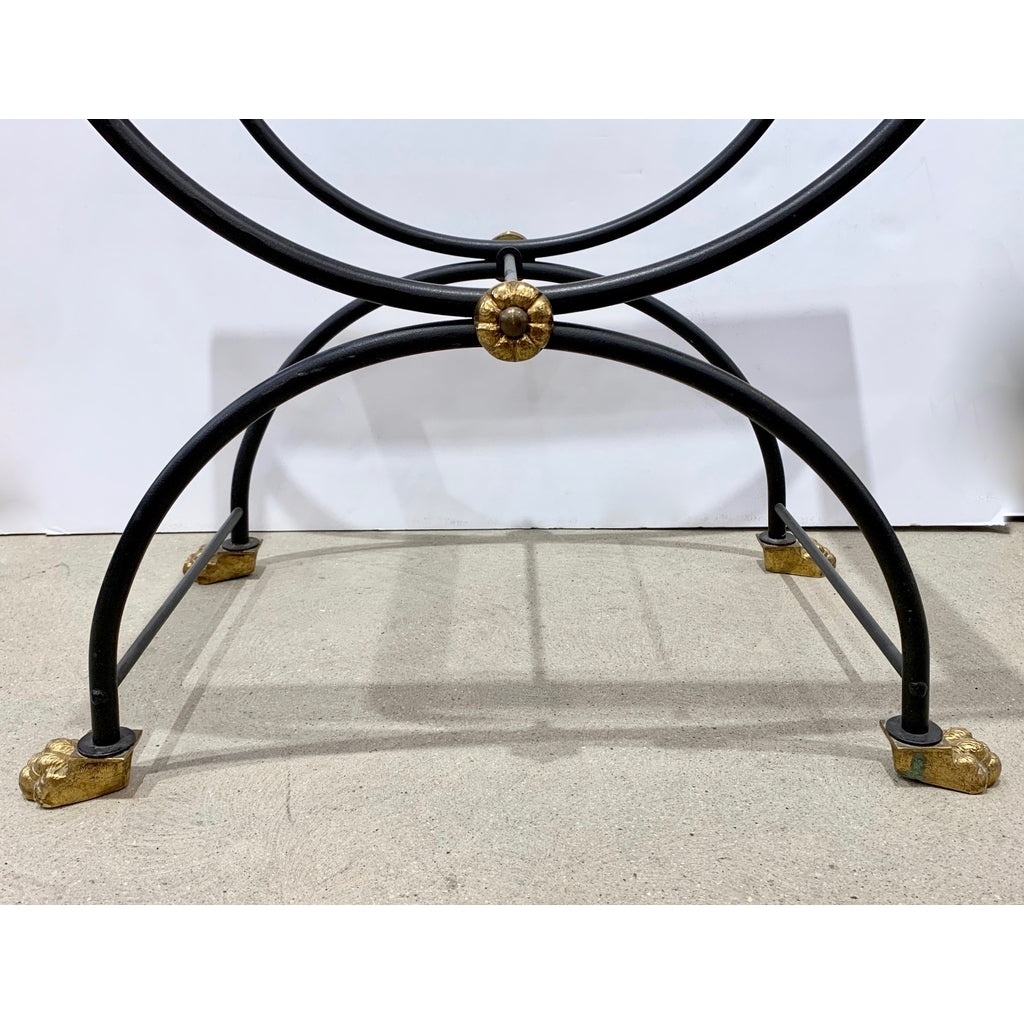 1950s Italian Antique Rustic Gold & Black Iron Green Marble Gueridon Sofa Table