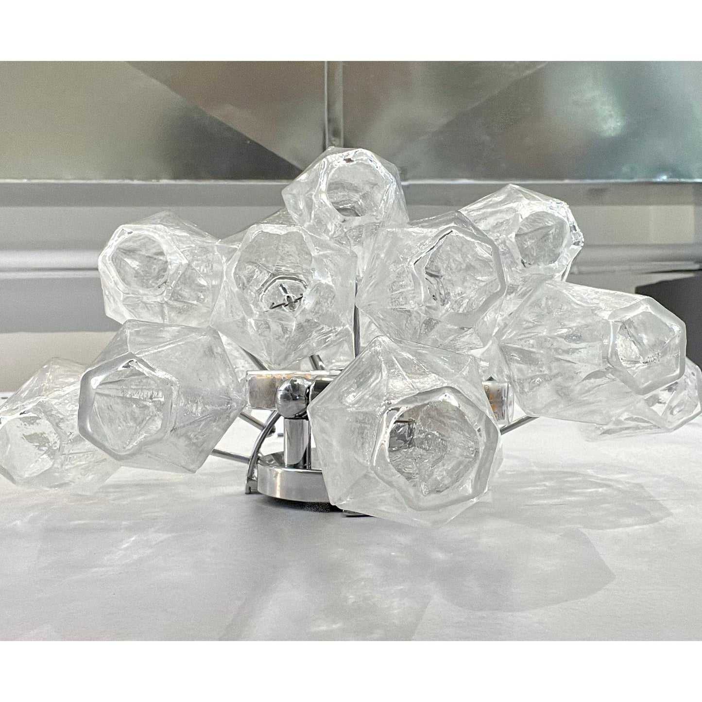 Contemporary Italian Poliedri Crystal Clear Murano Glass Multi-Tier Wall Lights