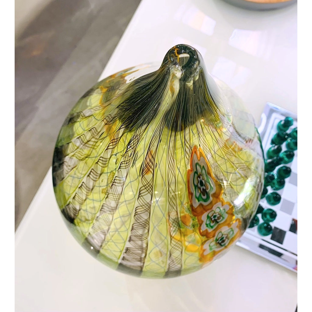 F. Tagliapietra Italian Green Yellow Orange Murano Glass Drop Sculpture Vase