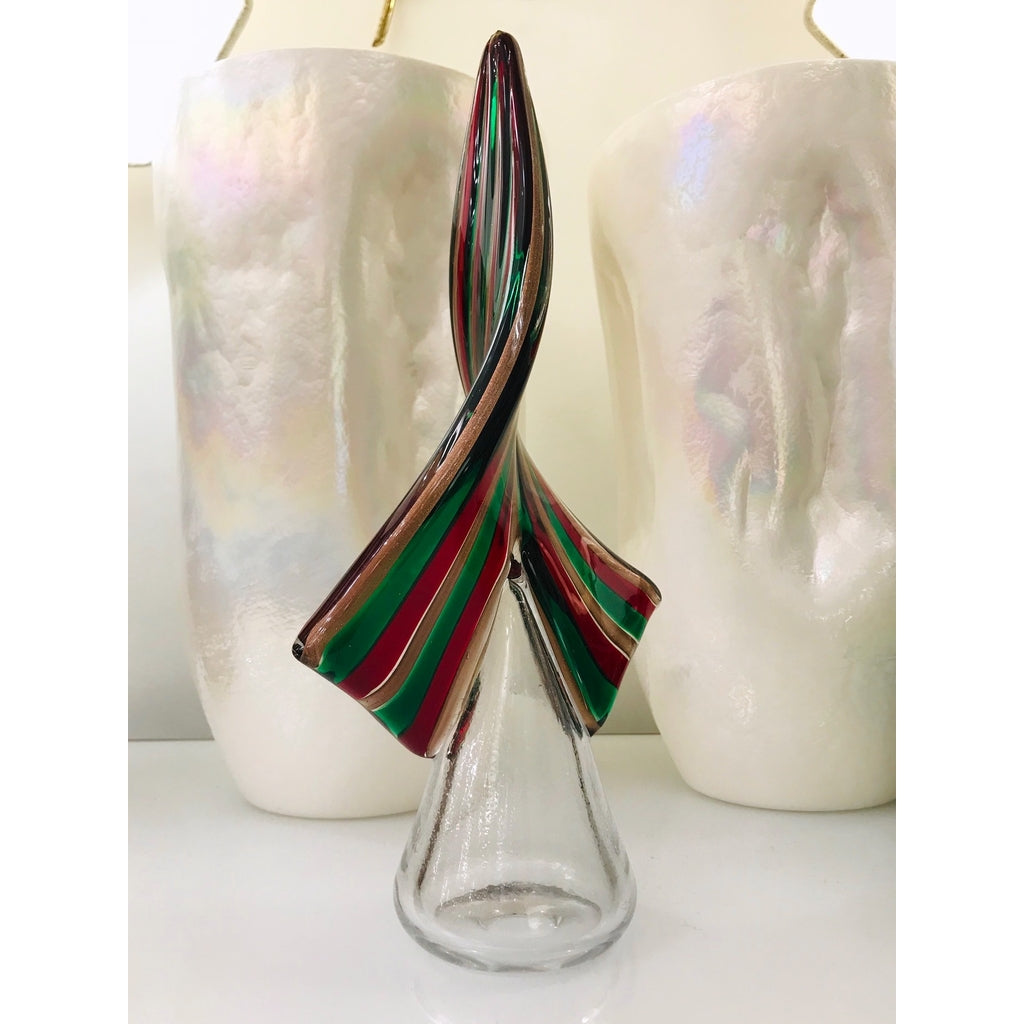 Cenedese 1980 Italian Vintage Green Red Copper Murano Glass Large Tree Sculpture