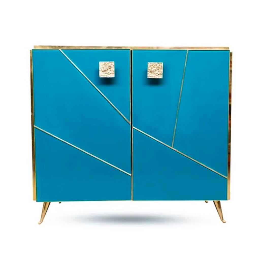 Bespoke Italian Art Design Brass Black White Stripe Glass Dresser Sideboard