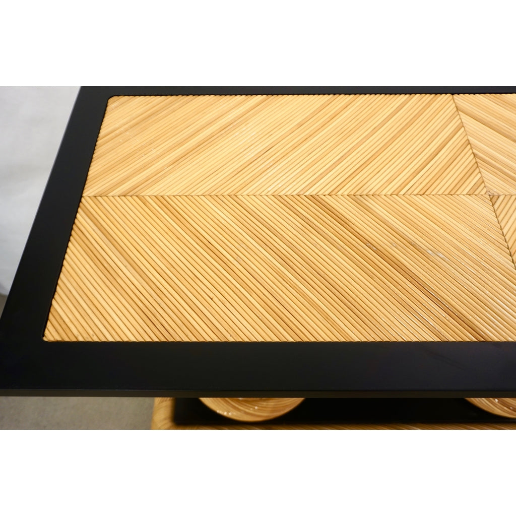 1970s Howard Dilday Organic Rattan Console Table with Black Lacquer Border