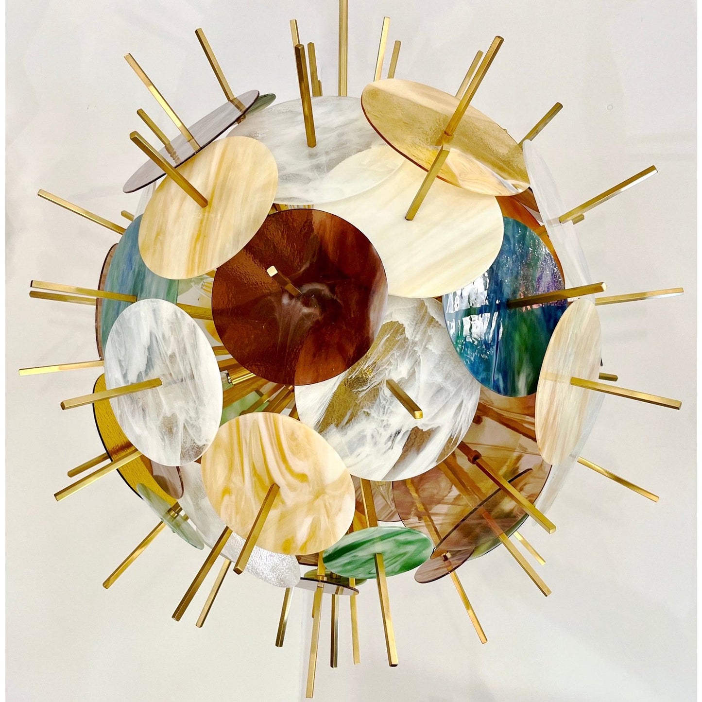 Italian Contemporary Brass & Pastel Murano Glass Sputnik Round Sphere Chandelier