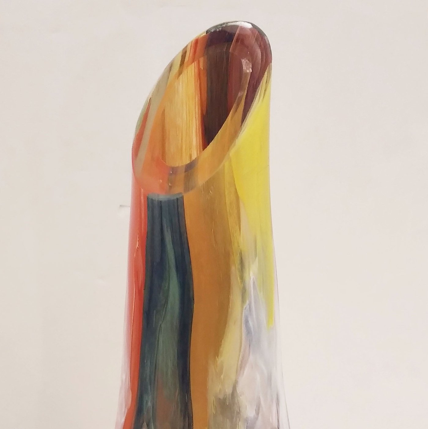 Italian Yellow Red Blue Silver Overlaid Crystal Murano Glass Sculpture Vase