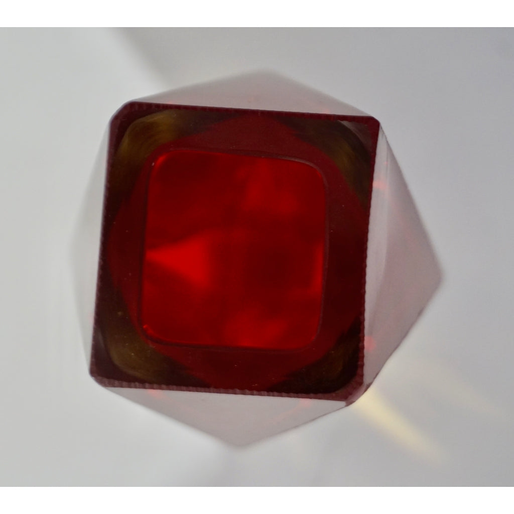 1950s Italian Vintage Seguso Yellow Red Crystal Murano Glass Multi Faceted Vase