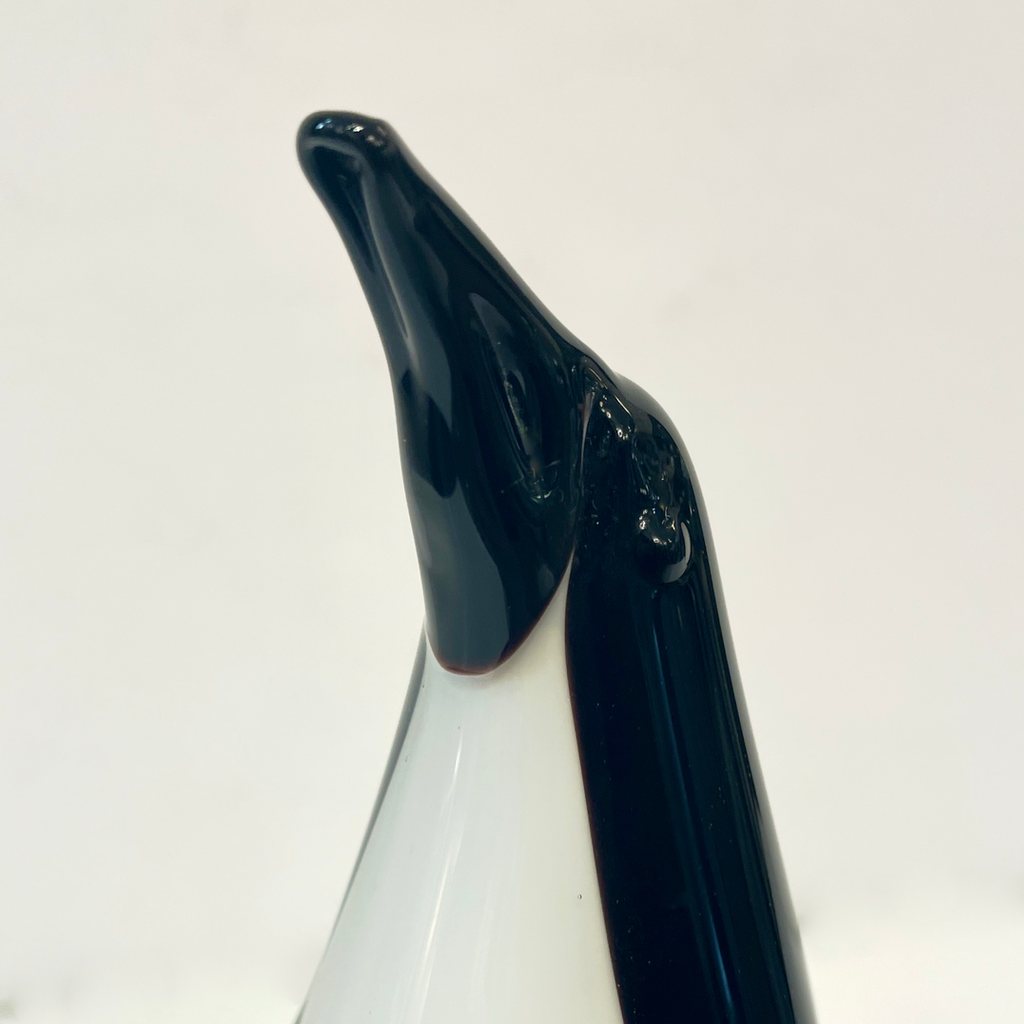 Italian Vintage Black White Blown Solid Murano Glass Penguin Sculpture