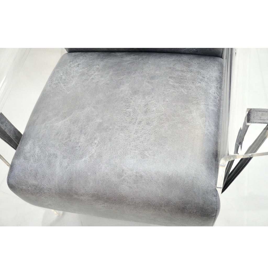 Bespoke Modernist Lucite Acrylic Lounge Armchair in Motley Gray Faux Leather