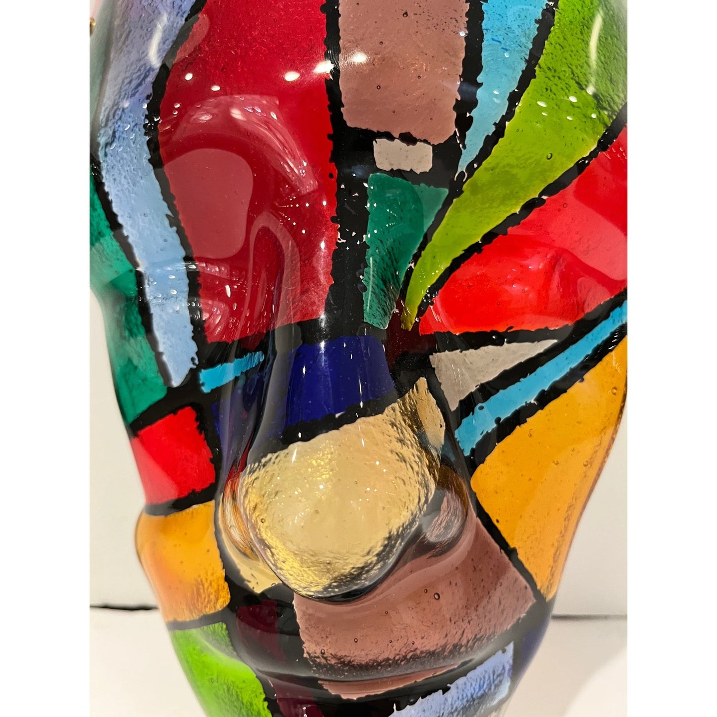 Bespoke Italian Mondrian Style Blue Green Red Black Murano Glass Mask Sculpture