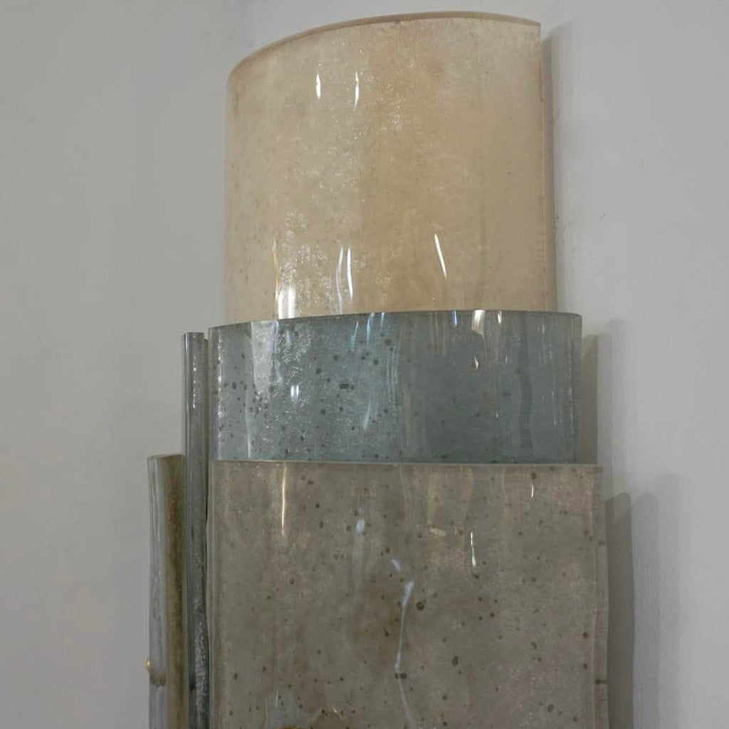 Contemporary Italian White Blue Grey Frosted Murano Glass Nickel Wall Lights