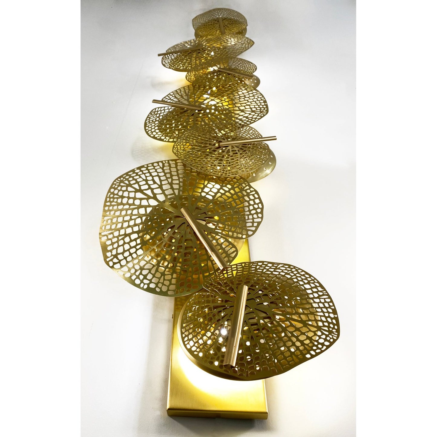 Tall Italian Organic Art Design Modern Perforated Brass Leaf Sconce