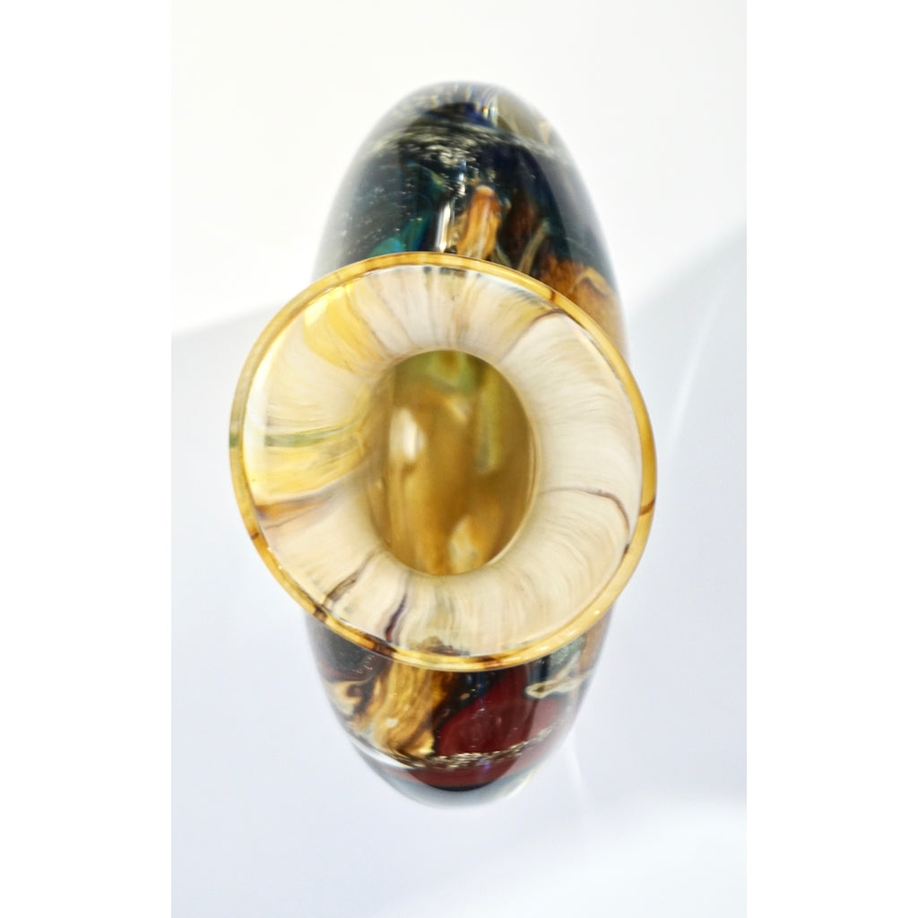 Michele Onesto 1990s Green Yellow Blue Silver Overlaid Crystal Murano Glass Vase