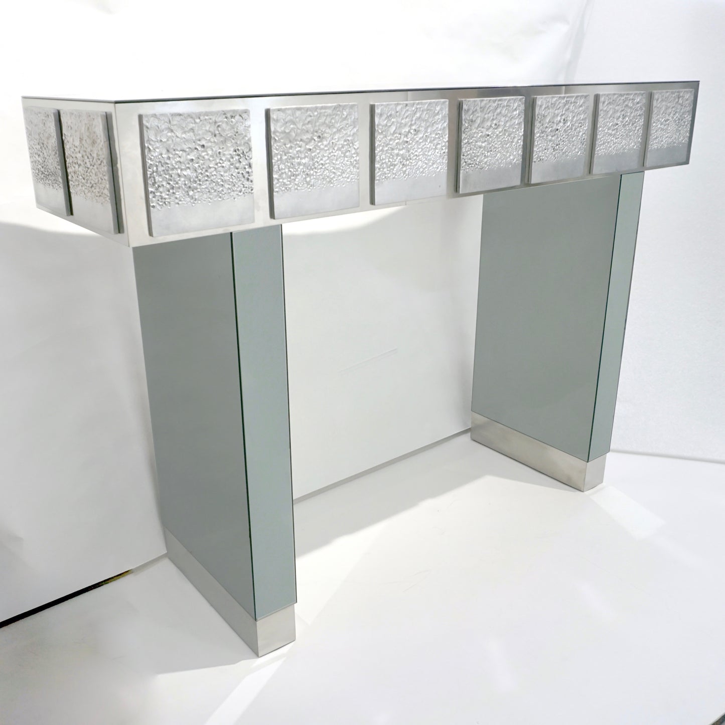 Bespoke Italian Contemporary One-of-a-Kind Polished Steel Smoked Mirror Console