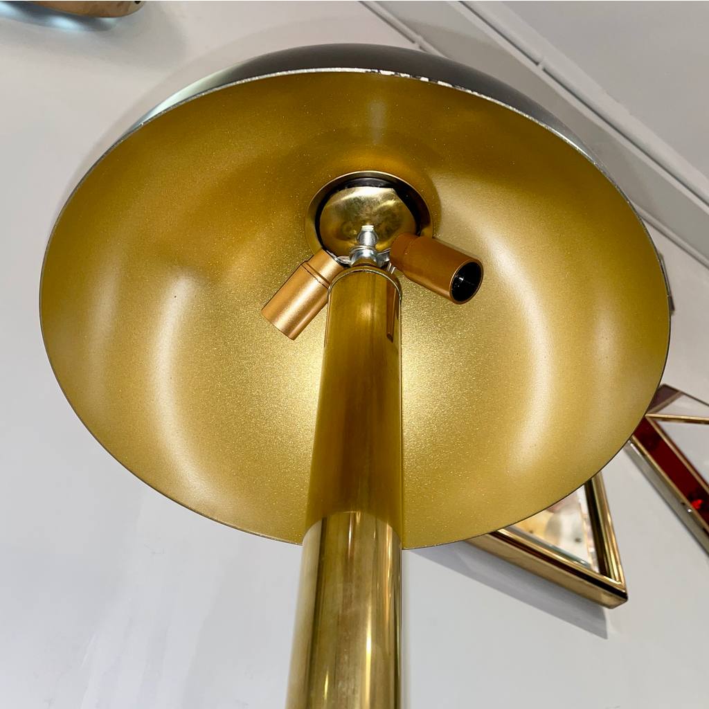 Italian Modern Pair of Art Deco Design Black and Gold Lacquer Brass Dome Lamps