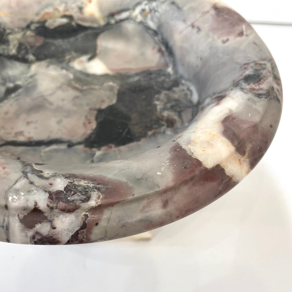 1930s Neoclassical Italian Carved White Grey Purple Black Breccia Marble Bowl