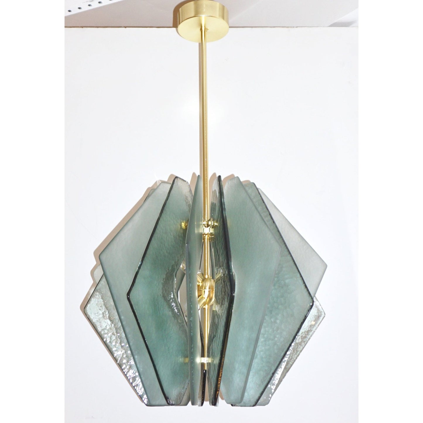 Contemporary Italian Beige Textured Murano Glass Satin Brass Pendant/Chandelier