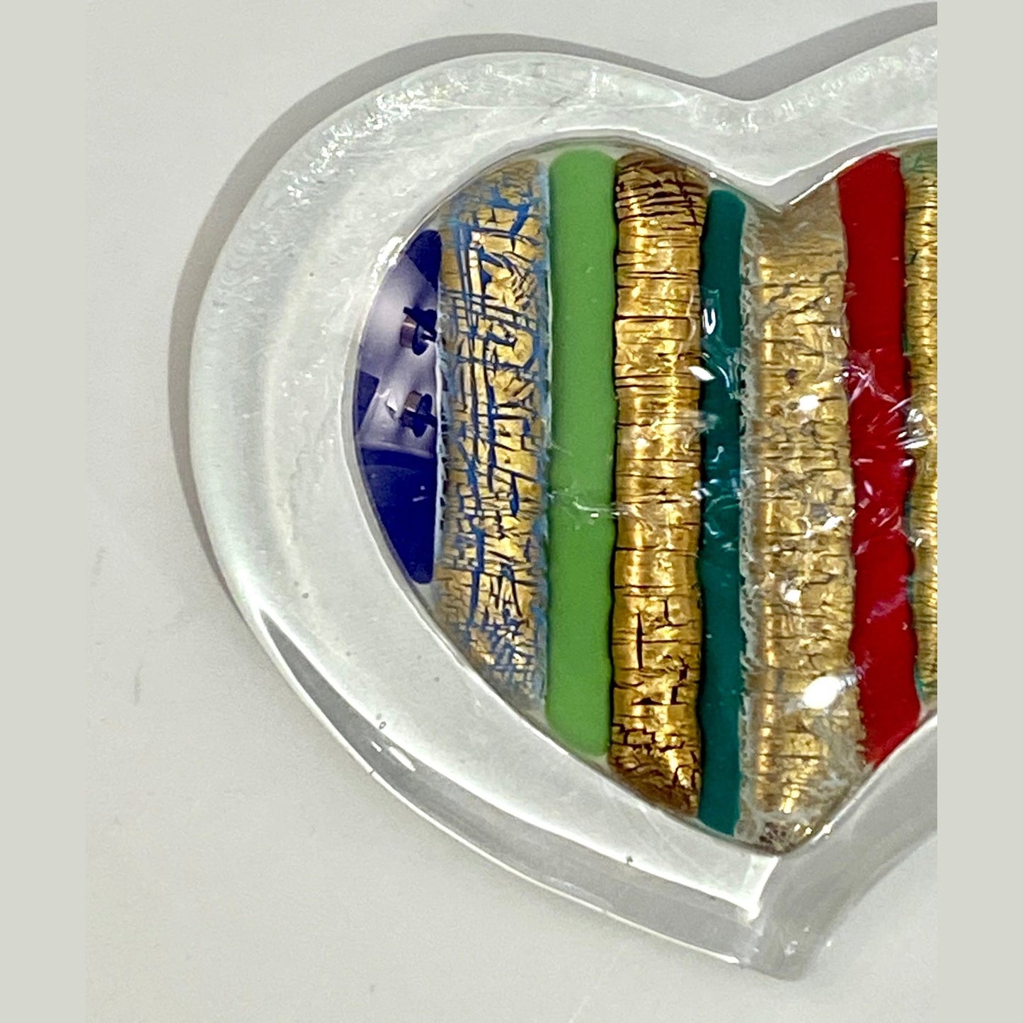 Italian Crystal Blue Green Gold Red Murano Glass Heart Shaped Modern Paperweight