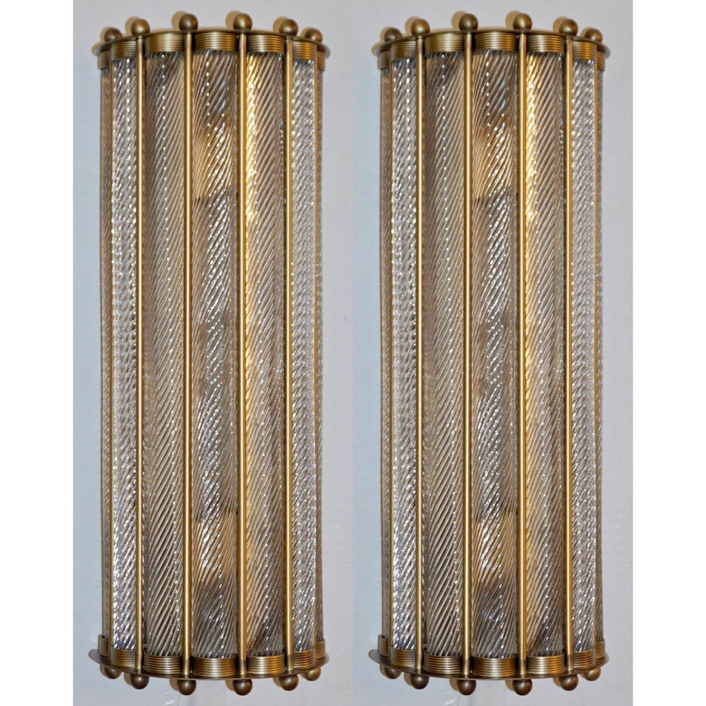 Italian Design Pair of Crystal Murano Glass Half Moon Nickel Finish Sconces