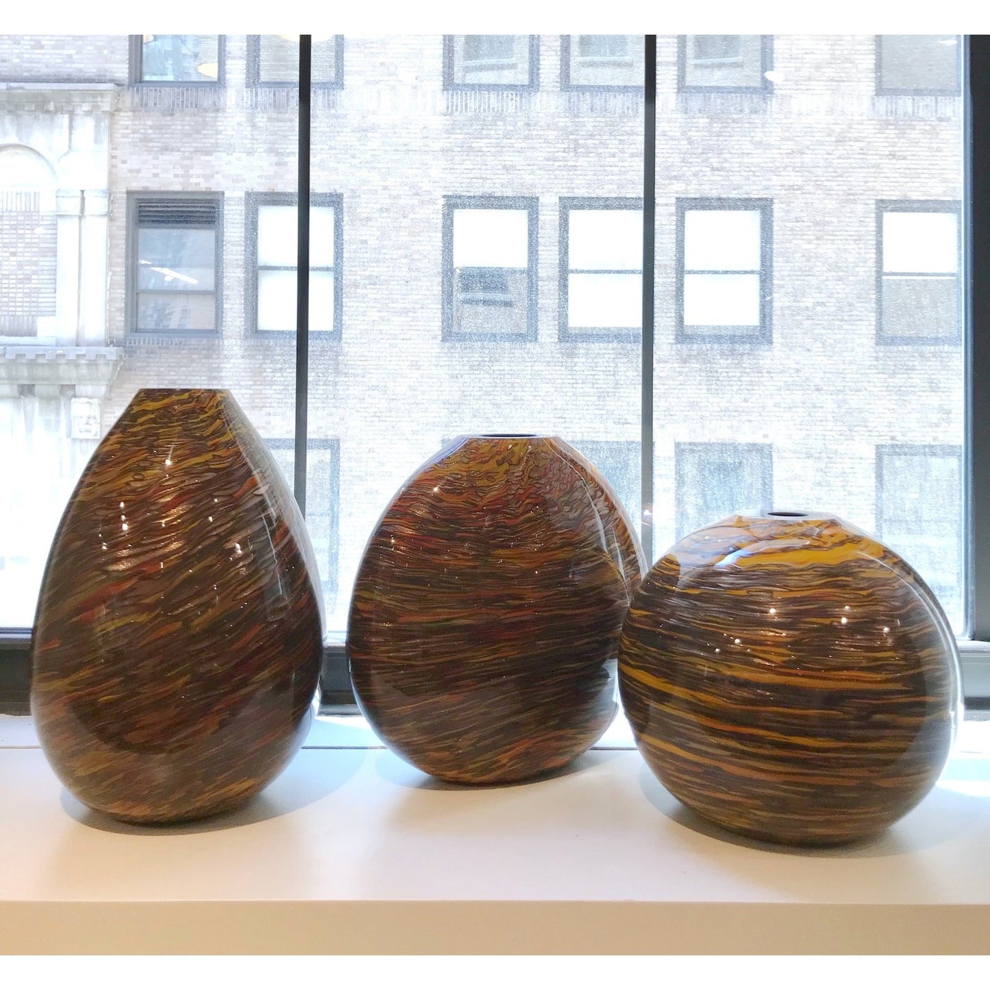 Formia 1980s Modern Round Brown Yellow Red Orange Gold Murano Glass Vase