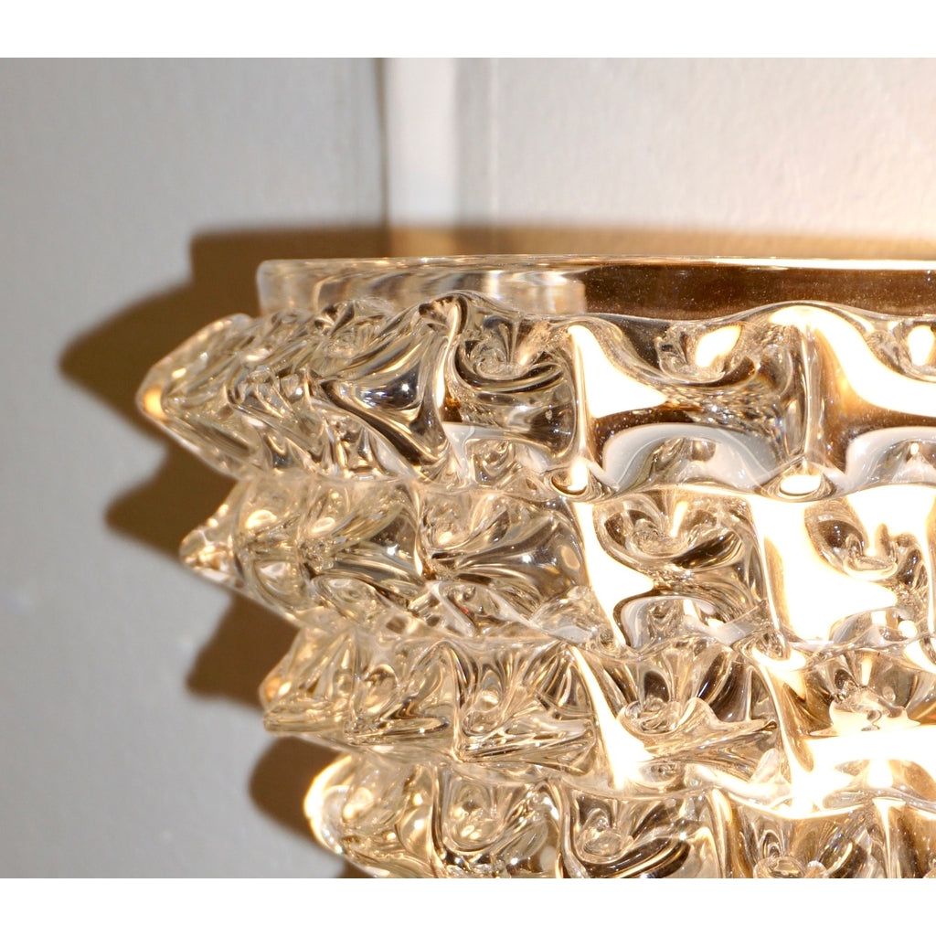 Contemporary Italian Brass & Crystal Rostrato Textured Murano Glass Sconces