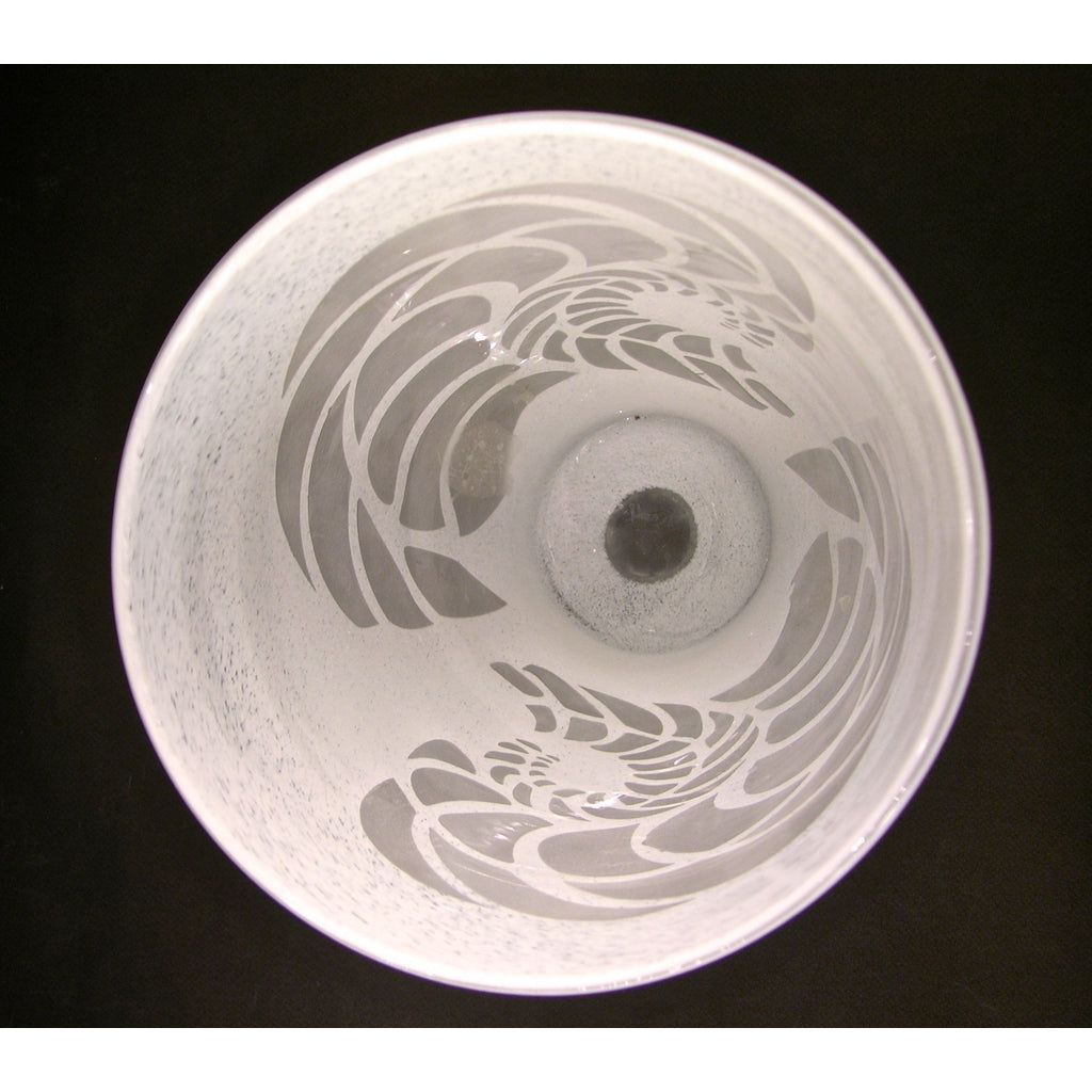 White Textured Murano Glass Vase with Fern Decor