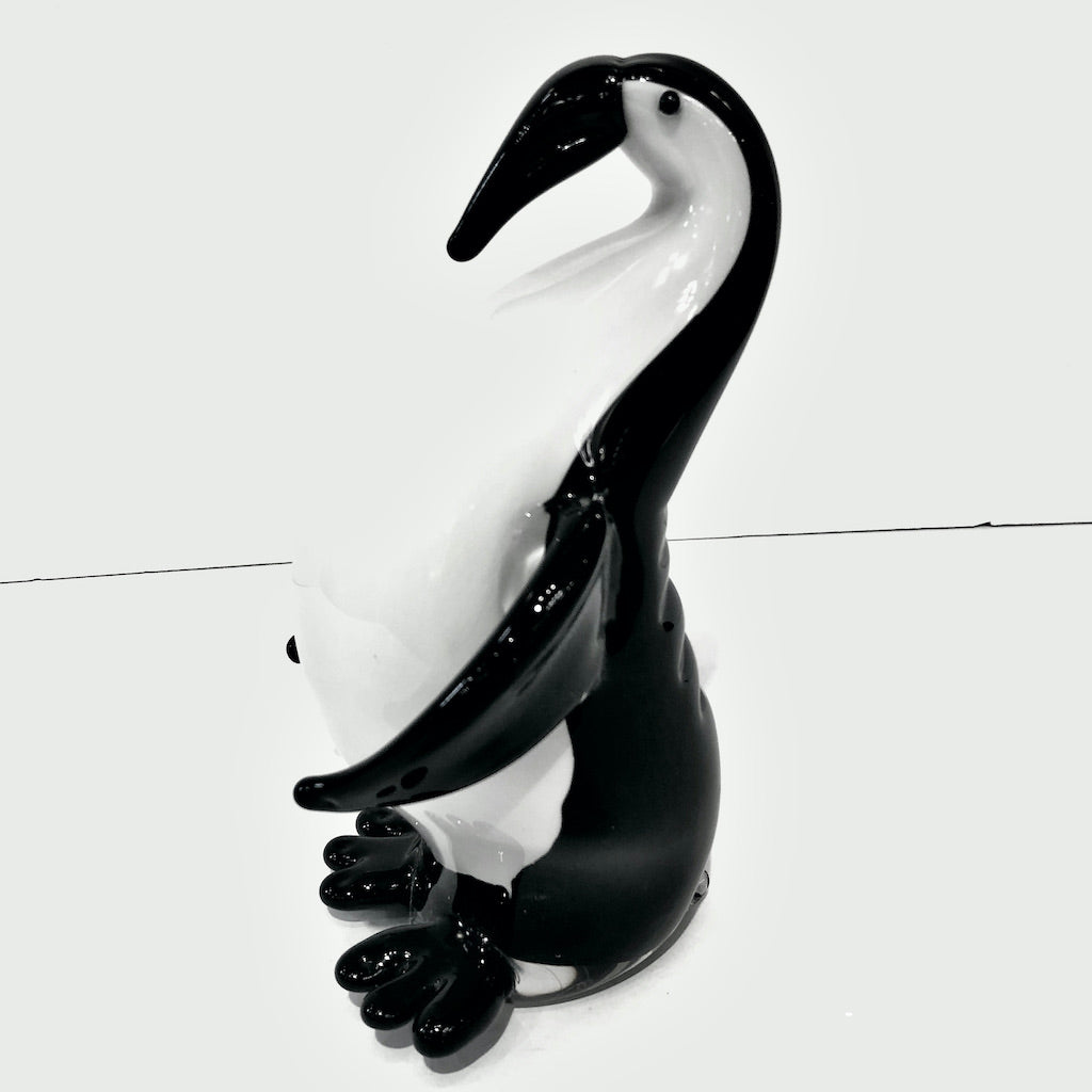 Italian Black & White Blown Solid Murano Glass Modern Penguin Sculpture