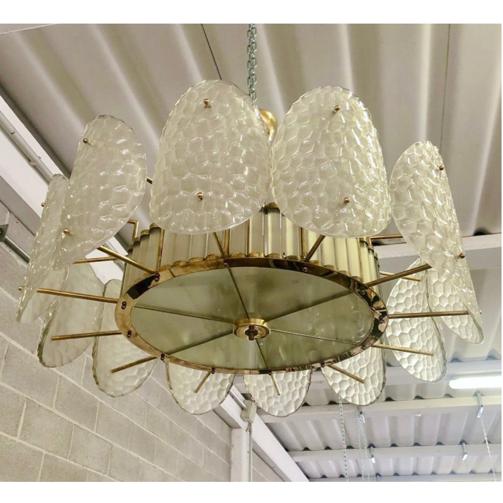Bespoke Italian Crystal Rose Pink Murano Glass Brass Chandelier / Flushmount