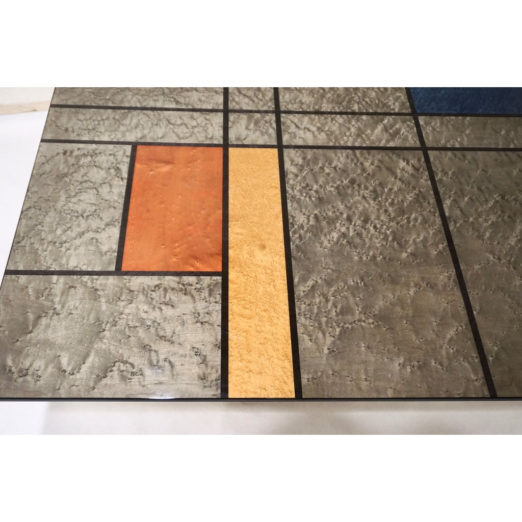 1976 Cattaneo Italian Black Lacquered Silver Grey Mondrian Decor Coffee Table