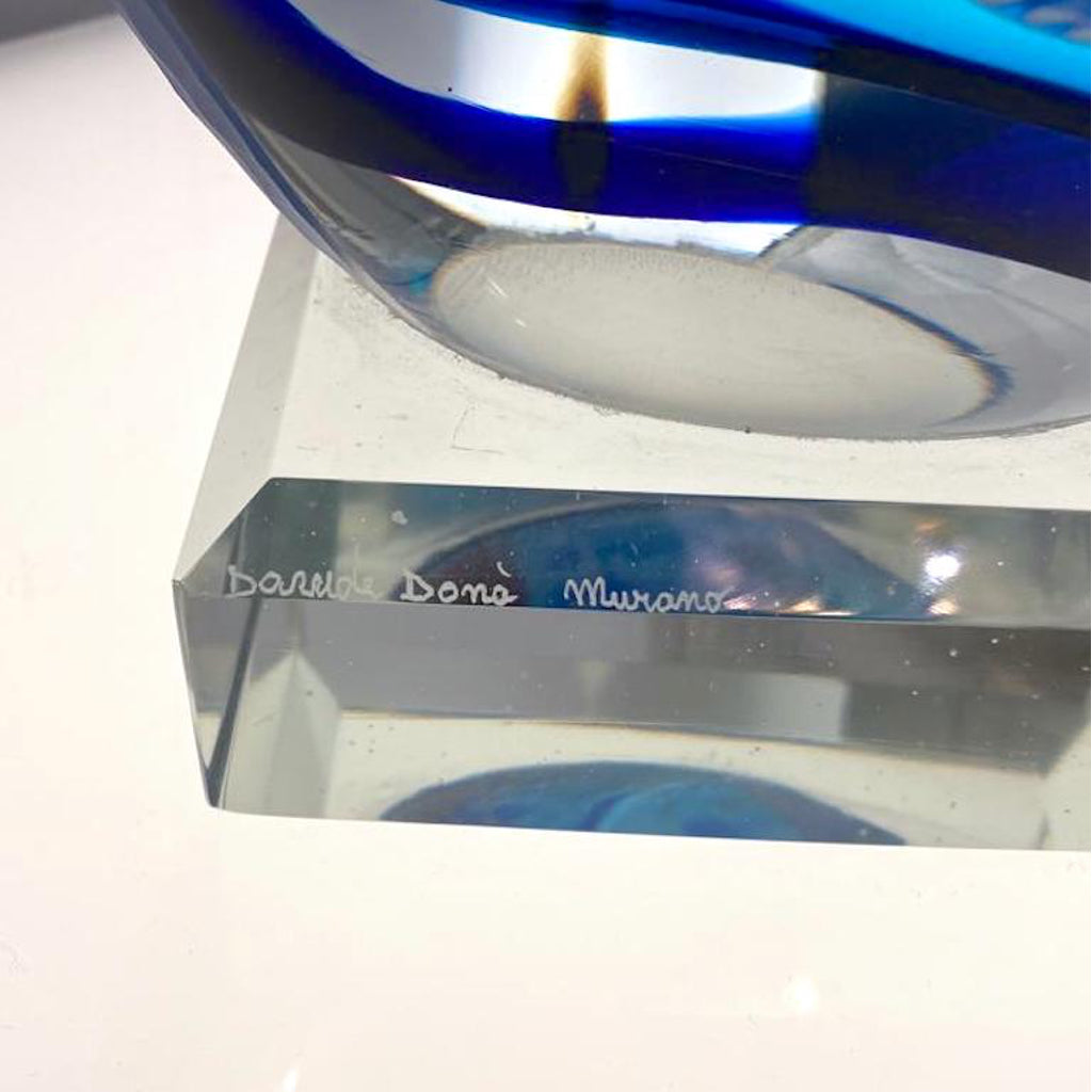Dona Modern Art Murano Glass Sapphire Blue Sculpture Vase with Red White Murrine