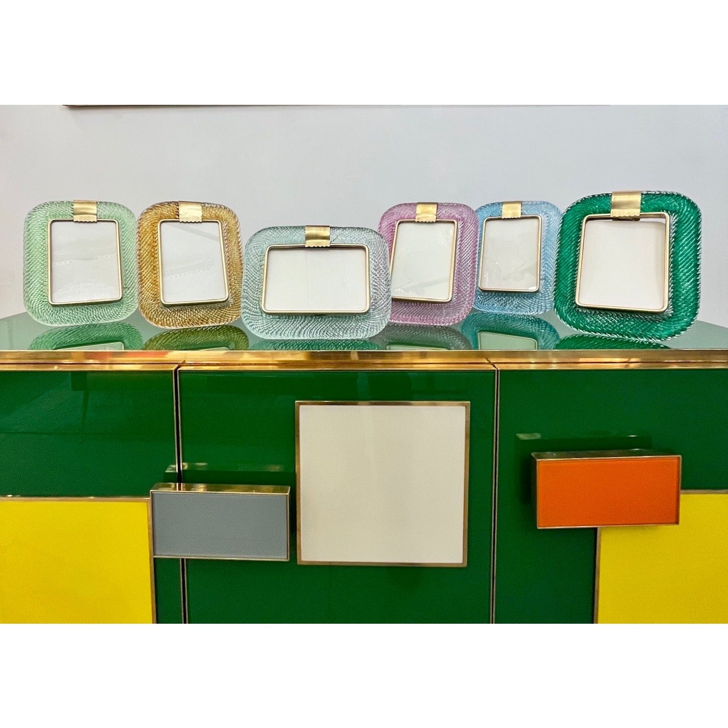 2000 Barovier Toso Italian Gold Crystal Twisted Murano Glass Brass Picture Frame