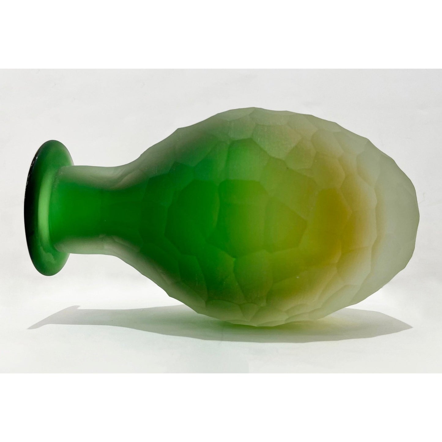 Early 1900s Antique Italian Crystal Green Yellow Layered Murano Glass Bottle